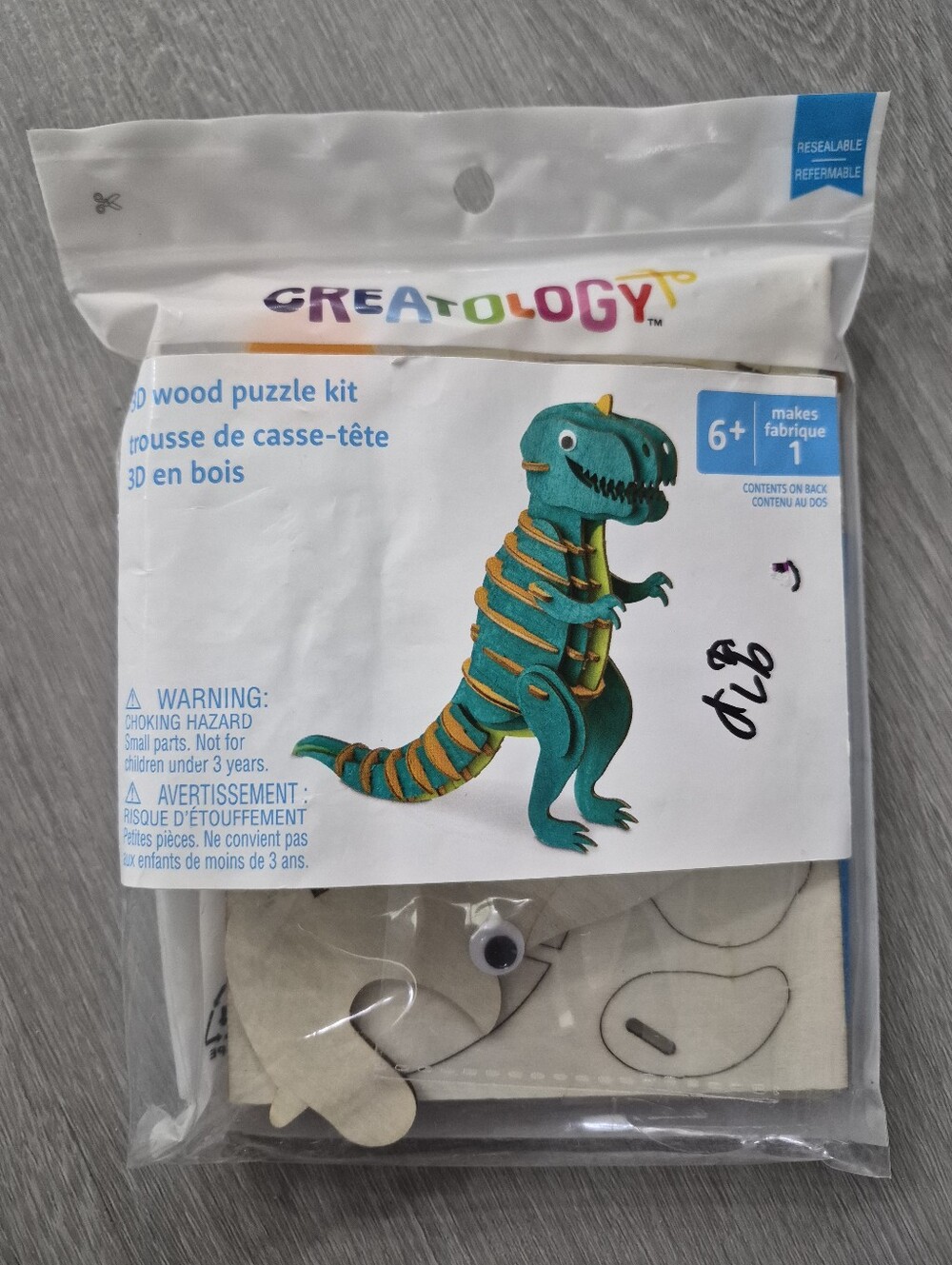 Dinosaur T-Rex Color-In 3D Wood Puzzle by Creatology